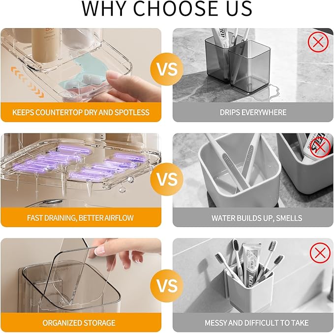 Electric Toothbrush Holder，Toothbrush and Toothpaste Holder for Bathroom,3 Slots Toothbrush Organizer with Adjustable Dividers for Bathroom/Kitchen/Office/Kids