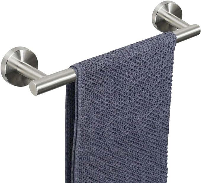 NearMoon Bath Towel Bar, Thicken Stainless Steel Shower Towel Rack Holder Wall Mounted for Bathroom,12-lnch Overall Length-10-lnch Usable Hanging Space (1 Pack, Brushed Nickel)