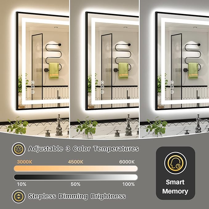 84x40 Inch LED Bathroom Mirror with Black Frame, Backlit & Front Lit, Anti-Fog Lighted Bathroom Vanity Mirror for Wall, Memory Function, Dimmable, HD Tempered Glass, Shatter-Proof