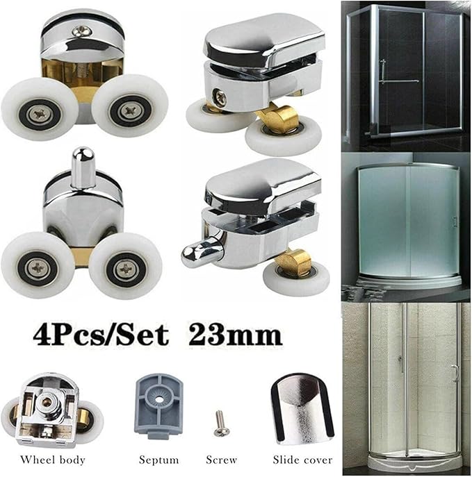 4pcs Shower Room Door Roller Cabins Pulley Roller Runners Wheels Pulleys Diameter 23mm Replacement Top Bottom