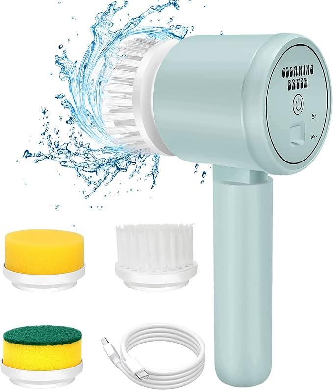 Electric Spin Scrubber, 3-in-1 Cordless Rechargeable Shower Scrubber with 3 Replaceable Cleaning Brush Heads for Bathroom/Kitchen/Floor/Tile