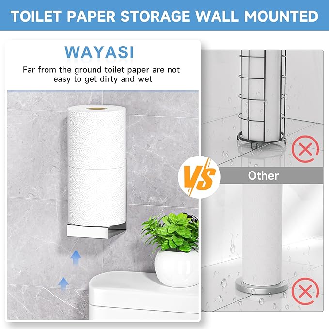 Toilet Paper Storage Wall Mount, Stainless Steel Toilet Paper Holder Stand for 2 Rolls, Extra Tp Roll Organizer Holder for Bathroom, Silver, Cup Lid Organizer