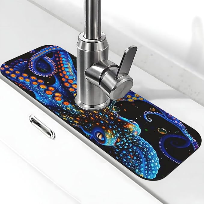 Octopus 15" X 5.5" Kitchen Sink Splash Guard, Faucet Guard Draining Mat, Faucet Suction Pad For Kitchen Bathroom