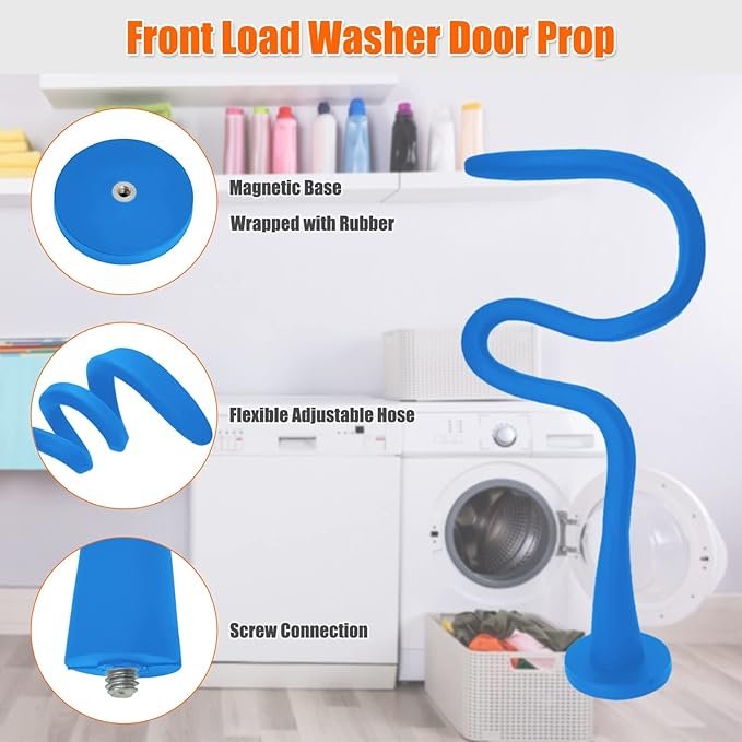 Washer Door Prop for Front Load Washing Machine, Removable Magnetic Washer Door Holder - Flexible Adjustable Washer Door Stopper Keep Washer Door Open to Prevent Odors - Blue