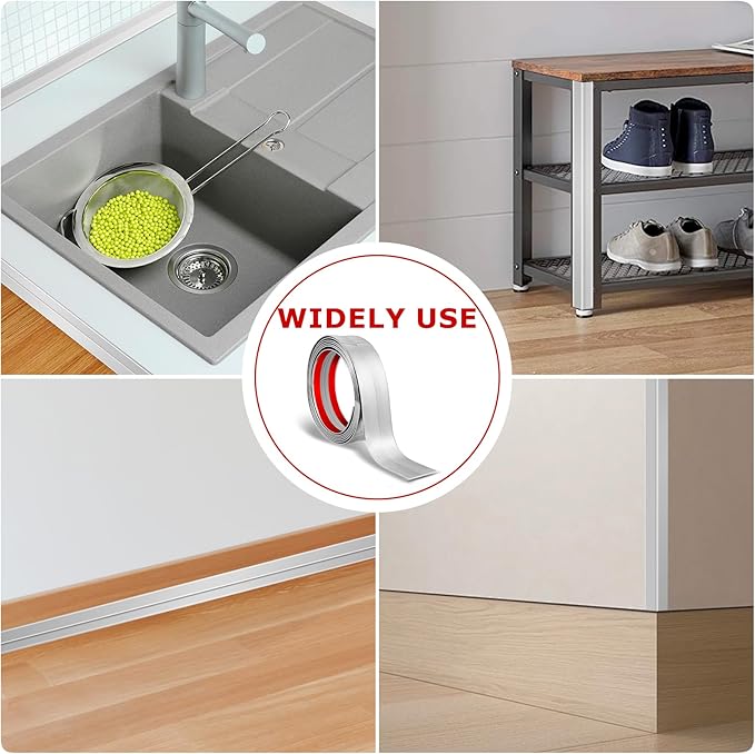 Flexible Wall Corner Protector Moulding Trim Peel and Stick Wall Corner Guards Edge Protector Self Adhesive Molding Trim Strip for Edge Ceiling (Silver, 1.6 in x 20 Ft)