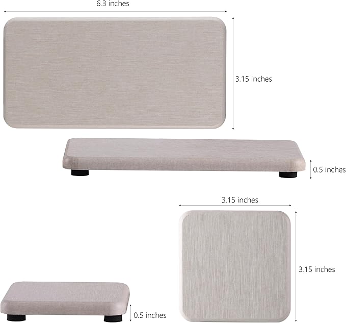 Water Absorbent Stone Tray for Sink, Quick-Drying Diatomite Soap Dish, Modern Home Kitchen & Bathroom, 2pcs 3.15 x 3.15in + 2pcs 6.3 x 3.15in, Light Grey