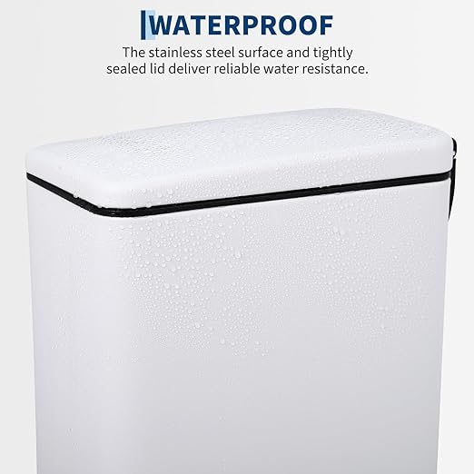 Garvee Small Bathroom Trash Can with Lid, 10 Liter / 2.6 Gallon Stainless Steel Garbage Can with Removable Inner Bucket & Step Pedal, Slim Metal Trash Bin for Toilet, Bedroom, Kitchen, Office, White