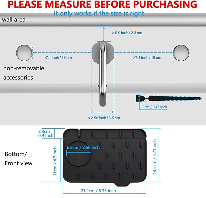 Mini Sink Splash Guard & Faucet Mat for Kitchen Sink Compact 8.3" Kitchen Faucet Splash Guard Mat, Small Kitchen Sink Organizer & Sponge Holder for Kitchen, Bathroom, Corner Sink (Black)