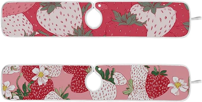 Sink Faucet Absorbing Mat Kitchen Sink Splash Guard Splash Faucet Drip Catcher for Bar RV Bathroom 2PCS 23.6x5.5in Pink White Strawberries Flowers