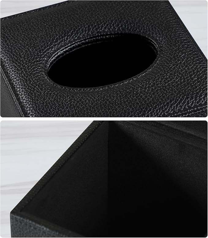 PU Leather Tissue Box Cover Square Tissue Box Holder with Magnetic Closure, Decorative Tissue Holder for Bathroom Bedroom Office (Black)