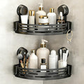 Triangle Suction Cup Shower Caddy, No-Drill Bathroom Corner Shelf, Small Bathroom Storage Cabinet, Easy To Install, Heavy-Duty Strong Hold Shower Storage Rack For Shampoo & Soap (Black*2)
