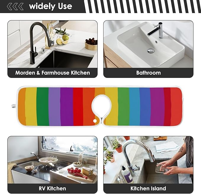 2 PCS Kitchen Sink Splash Guard 14.9 Inch Faucet Mat for Kitchen Sink Bathroom Sink Faucet Absorbing Drip Drain Mat Pad Microfiber Soft Washable Colorful Stripes