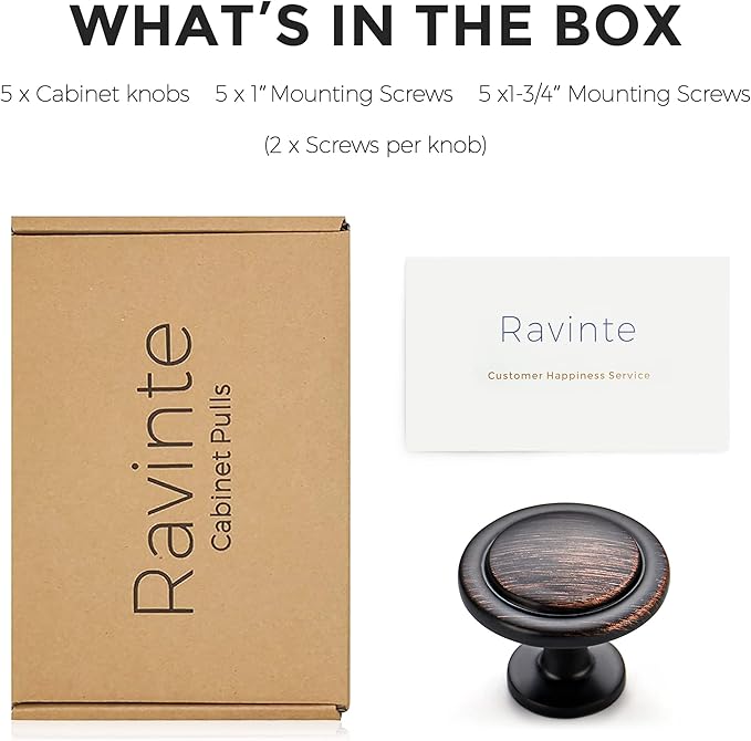 Ravinte 5 Pack 1-1/4 Inch Kitchen Cabinet Knobs Oil-Rubbed Bronze Zinc Pulls Door Handles for Dresser Drawers