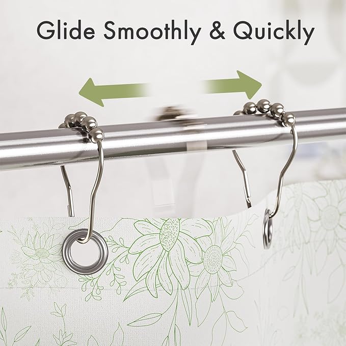 Amazer Shower Curtain Rings, Set of 12, Rust-Resistant Metal Shower Hooks Ring Shower Rings for Curtain Rolling Shower Curtain Hooks for Bathroom Shower Rod Shower Curtain Hangers, Nickel
