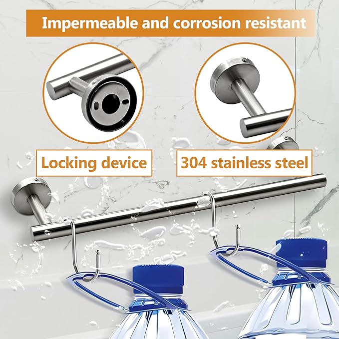 9 PCS Bathroom Hardware Set, Brushed Nickel Stainless Steel Bathroom Tower Rack Set Wall Mounted Includes 16" Towel Bar, Toilet Towel Paper Holder, 6 Robe Towel Hooks, 1 Soap Holder