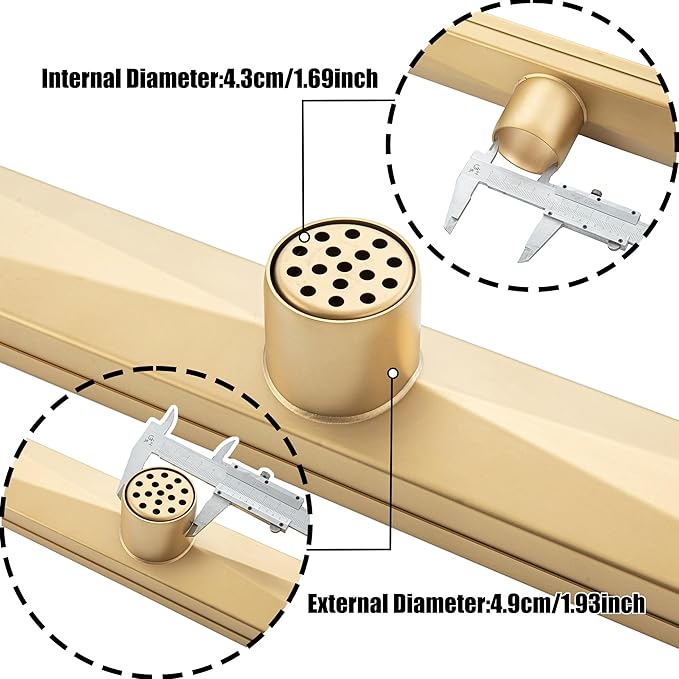 36 inch Linear Shower Drain with Removable Square Hole Panel by Using Brushed 304 Stainless Steel Process, Linear Drain Equipped with Adjustable Feet and Hair Strainer(Brushed Gold Color)