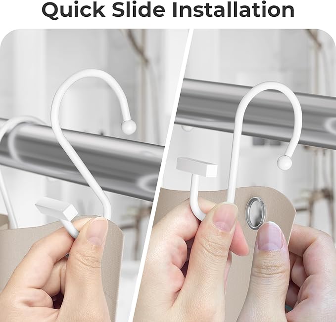White Shower Curtain Hooks, Bathway Shower Curtain Rings Rust Proof, 12PCS Shower Hooks for Shower Curtain, T-Bar Design Convenient Elegant Shower Curtain Hangers for Bathroom Kitchen Wardrobe