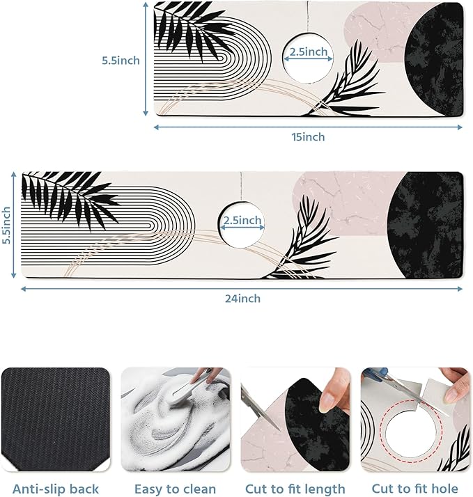 Patterned Sink Faucet Mat Kitchen Splash Guard Super Absorbent Drying Mat, Non-Slip Drain Pad for Kitchen Counter or Bathroom-24x5.5in