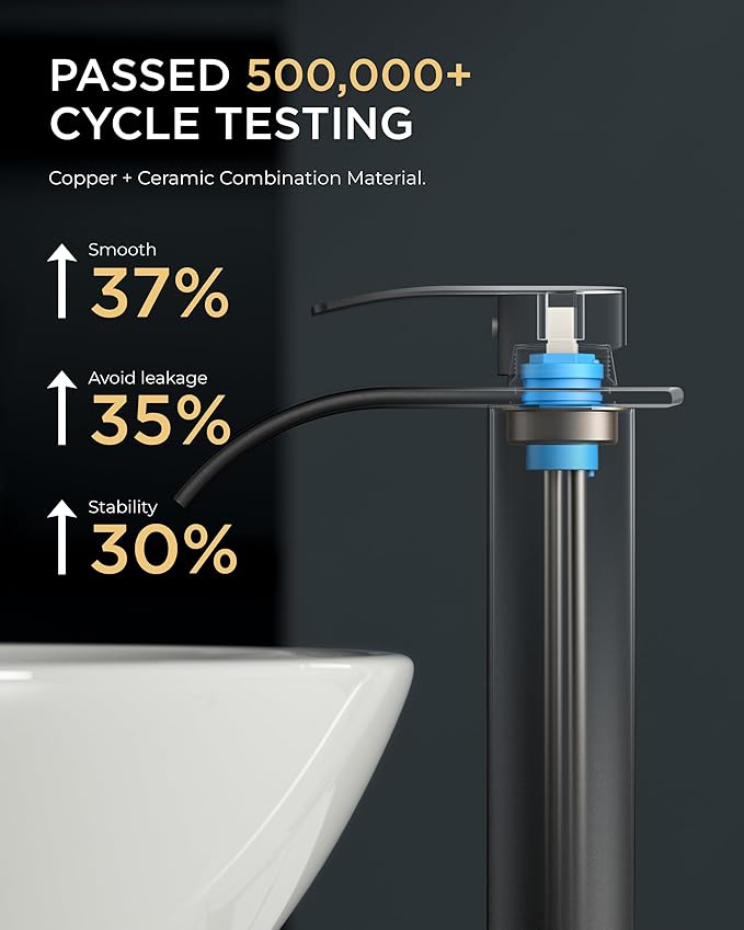 FORIOUS Waterfall Bathroom Vessel Sink Faucets with Metal Pop up Drain and Lead-Free cUPC Hose, Mate Black Single Handle Tall Bathroom Faucet 1 Hole, 11inch for Bath,Vessel