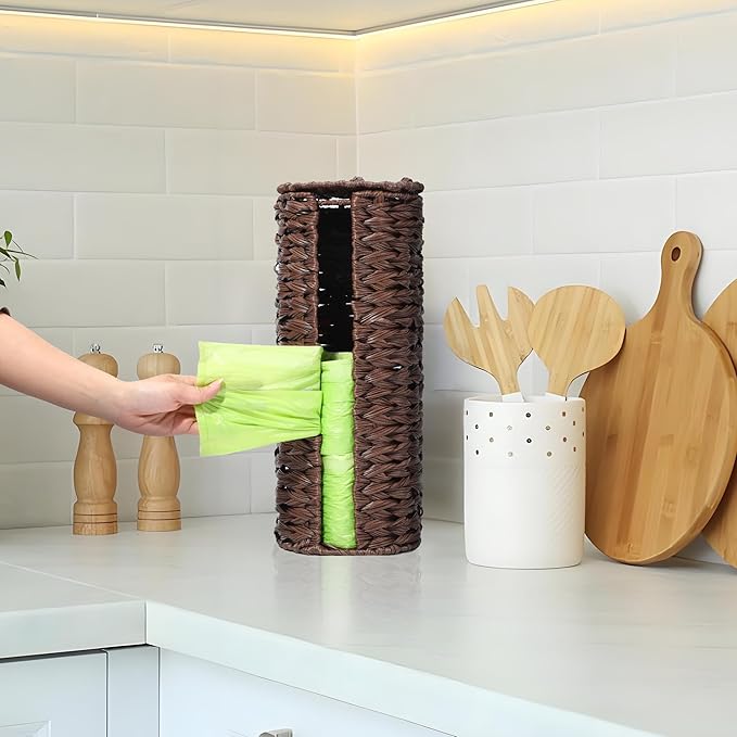 4 Mega Rolls Extra Toilet Paper Storage with Lid, Waterproof Plastic Wicker Toilet Paper Holder Basket Stand, Decorative Boho Covered Enclosed Toilet Tissue Organizer for Bathroom, Brown