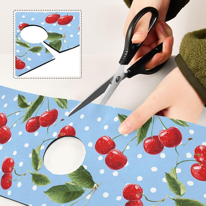 Kitchen Sink Splash Guard 1 PC 14.7 Inch Sink Faucet Mat Splash Guard for Bathroom Countertop Water Absorbent Foldable Cuttable Soft Washable Light Blue Dots Red Cherry