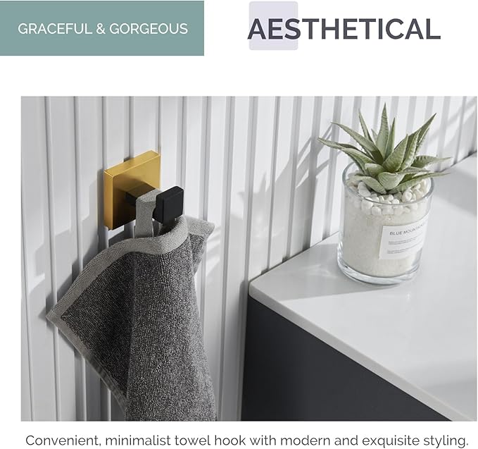 Angle Simple Towel Hook Black & Gold, 304 Stainless Steel Square Robe Bathroom Hook for Wall