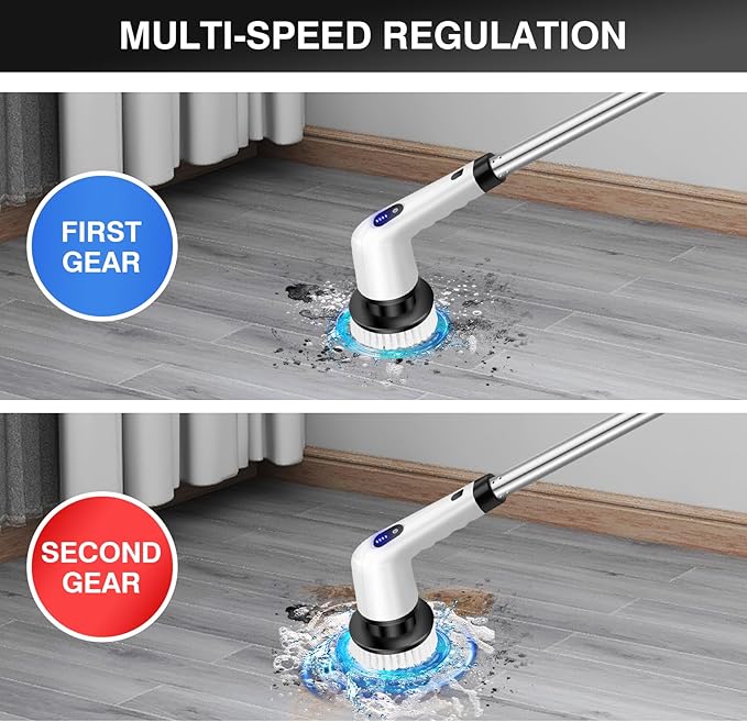 Electric Spin Scrubber, Shower Scrubber, Cordless Bath Tub Power Scrubber with Long Handle & 10 Brush Heads, Cordless Cleaning Brush for Cleaning Bathroom Floor Kitchen