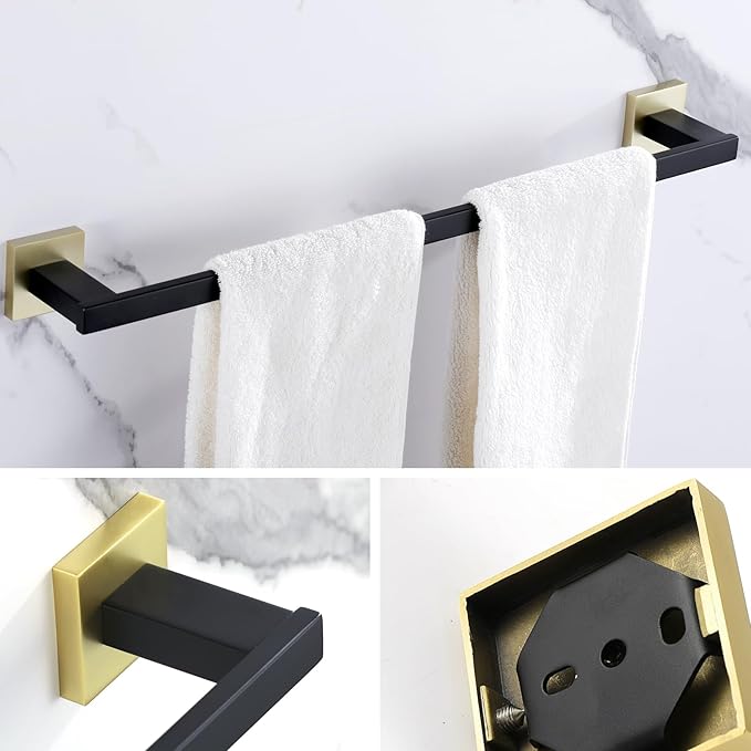 LANC 32-Inche Long Towel Bars for Bathroom Wall Mounted Matte Black and Gold Bath Towel Racks Stainless Steel Towel Rod for Bathroom Kitchen Single Towel Holder Towel Hanger, 2 Pack A9010GK-L8P2