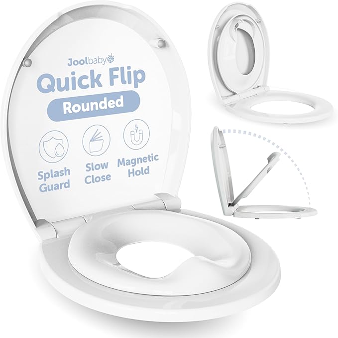 Quick Flip Toilet Seat with Built-in Potty & Splash Guard for Toddler Training, Slow Close - Jool Baby (Round)