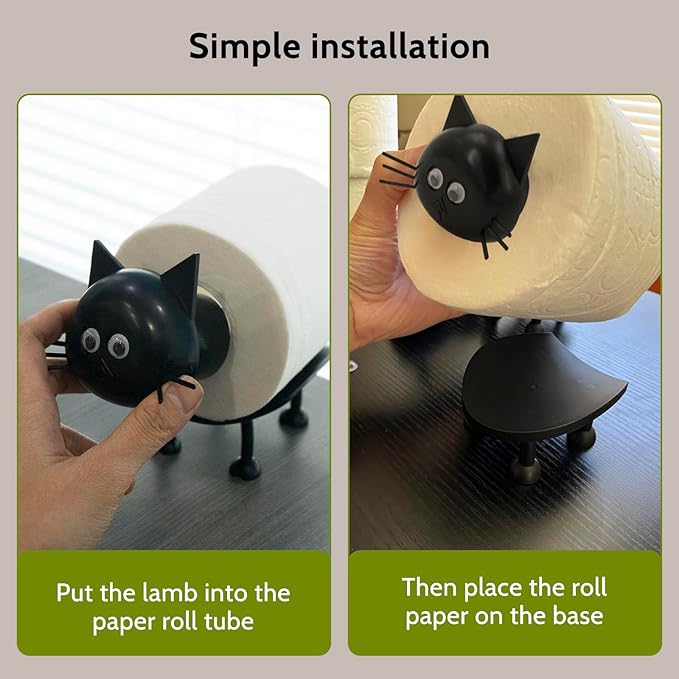 Cat Toilet Roll Holder: Tissue Paper Roll Storage Stand - 3D Printed Black Cat Loo Roll Holder - Toilet Paper Holder Bathroom Set for Bathroom Shelf Housewarming Gift Bathroom Decor (Cat-1Pcs)