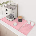 Silicone Coffee Mat Set - Includes Removable Drying Pad, Raised Edges for Non-Leak and Non-Slip, Suitable for Kitchen Coffee Machines and Countertop Protection, Bar Decor Pad (Pink, 24" x 16")