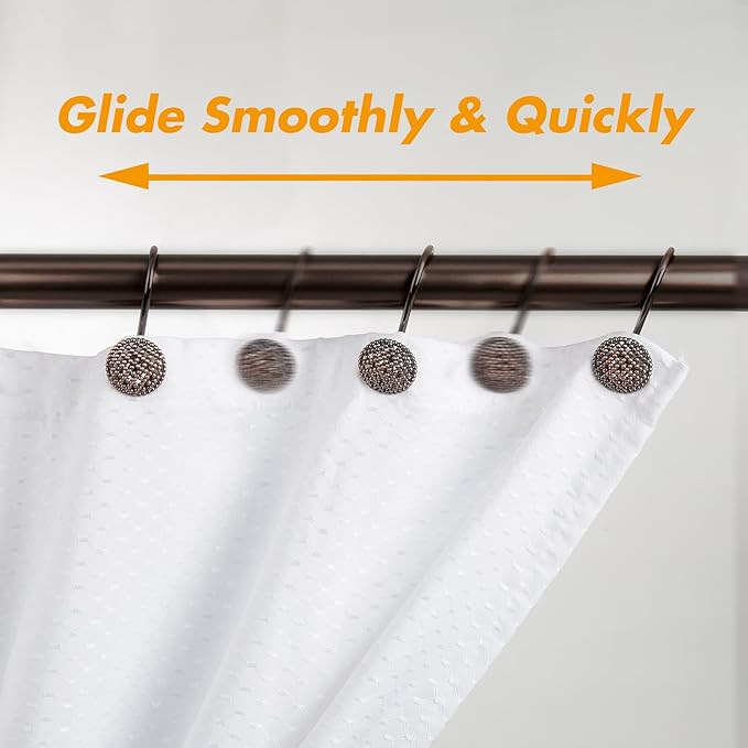 Pearlbee Bronze Shower Curtain Hooks Rings,Oil Rubbed Bronze Decorative Shower Curtain Hooks,Rustproof Vintage Shower Hooks for Bathroom,Set of 12