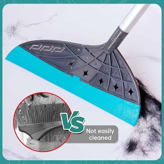 Air Broom for Household Cleaning, Silicone Broom Adjustable Handle, Sweep and Scrape 2-in-1 Squeegee Broom for Wet&Dry Messes, Hair, Liquids, Glass, Bathroom, Kitchen on Smooth Floor (Gray)