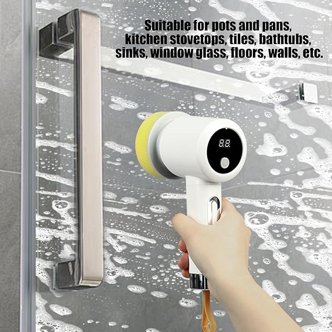 Shower Scrubber - 3-Level Electric Household Tool with 5 Brush Heads | Shower Scrub Brush | for Tub Bathtub Tile Grout Floor Toilet Kitchen Wall Home Household Apartment Car Baseboard