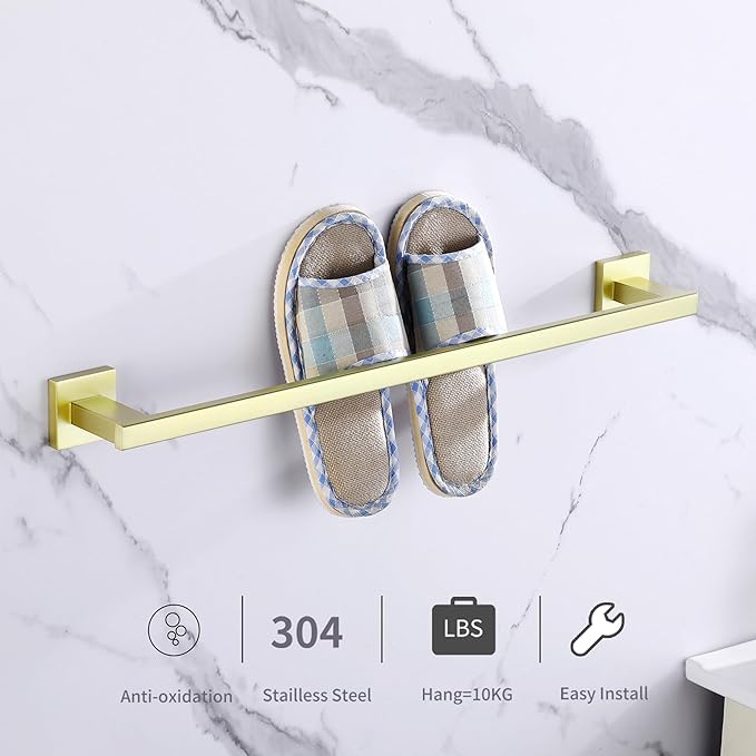 LANC Gold Hand Towel Bar for Bathroom Wall Mounted 12-Inche Brushed Gold Towel Ring Stainless Steel Square Towel Rod for Bathroom Kitchen Hand Towel Holder Towel Hanger, A9010BG-L3