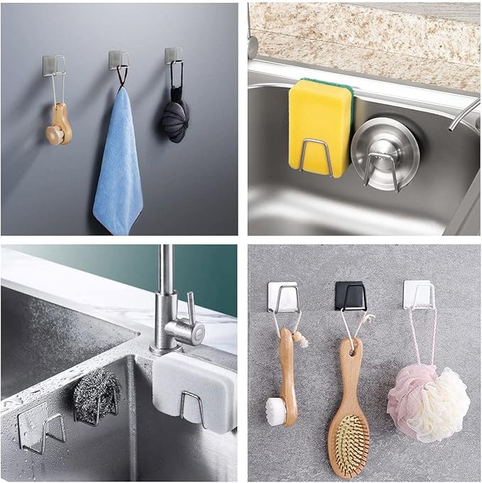 LEFTSTARER 8 Pack Sink Sponge Holder for Kitchen Sink Premium SUS304 Stainless Steel Rustproof Waterproof Quick Drying Small Strong Adhesive Sponge Holder