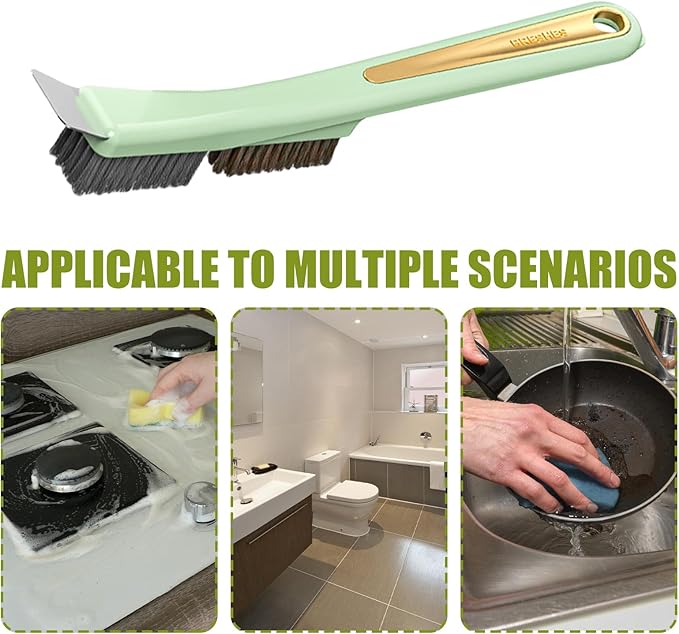 Kitchen Stove Top Brush - Steel Wire Scrubber with Built In Scraper | Heavy Duty Cleaning Gadget for Home Use, Dirt Removal Tool for Tile, Sink Drains, Stove Tops, Grout, Bathroom Corners, Household S
