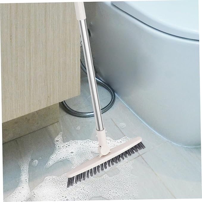 FRCOLOR Rotatable Long Handle Floor Scrub Brush with Stiff Bristles for Shower Cleaning Grout Window Tracks Crevices Multi Purpose Tool for Bathroom Kitchen Floors and Outdoor Use