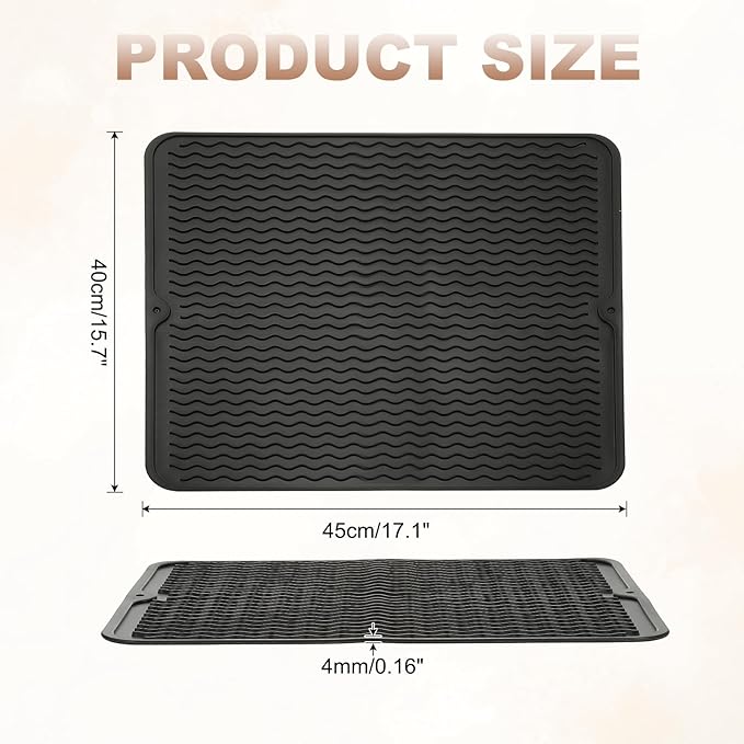 uxcell Silicone Dish Drying Mat for Kitchen Counter, 18 x 16" Dish Drying Pad Heat Resistant Non-Slip for Kitchen Countertop Coffee Mat, Black