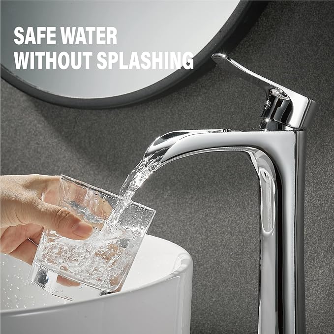 Yundoom Vessel Sink Faucet,Chrome Single Hole Single Handle Tall Bathroom Bowl Sink Faucet,Waterfall Bathroom Faucet,Modern Bathroom Tall Faucet.