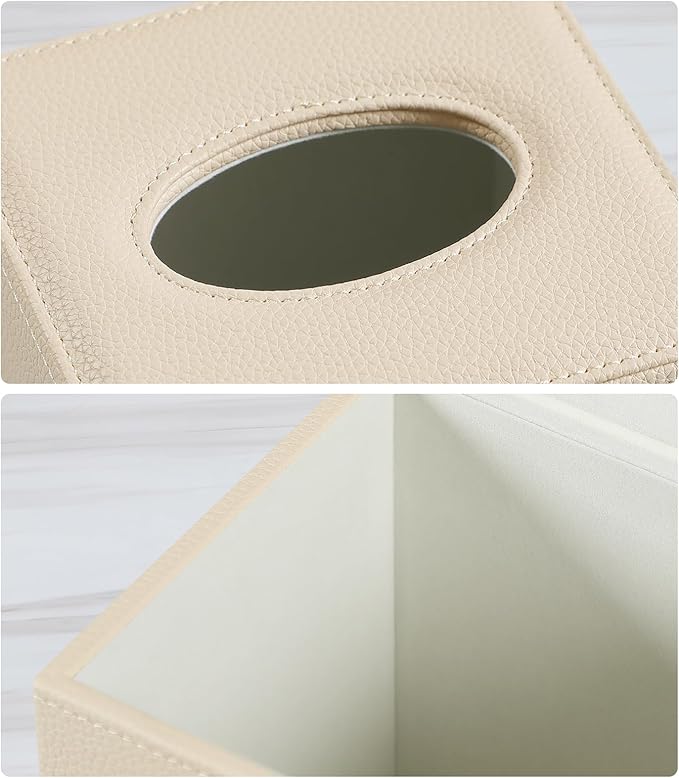 PU Leather Tissue Box Cover Square Tissue Box Holder with Magnetic Closure, Decorative Tissue Holder for Bathroom Bedroom Office (Beige)