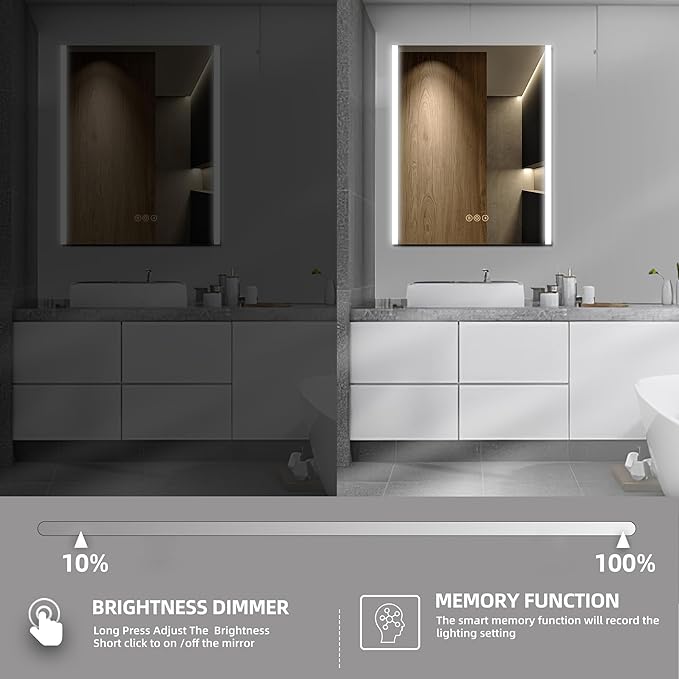 Medicine Cabinet with LED Lights and Mirror, 16 x 24 Inch Surface or Recessed Mounted Bathroom Cabinet with Door, Defogger, Memory Function, 3-Color Mode, Outlet&USB, Dimmer, Storage Shelf