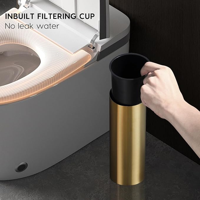 Toilet Bowl Brush Stainless Steel Gold Toilet Brush and HolderSet，Silicone + Bristle Dual-Head Toilet Brush Holder (Gold)