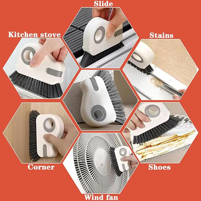 AYNUUY 2 in 1 Groove Cleaning Brush, Window Track Cleaning Tools Multifunction Grout Cleaner Tool with Tweezers and Scraper for Sliding Door Track, Window Seal, Sill (Gray Orange)