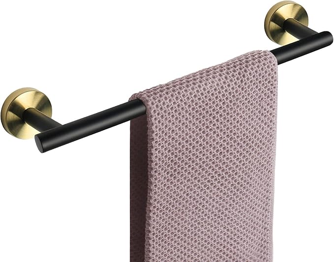 NearMoon Bath Towel Bar, Thicken Stainless Steel Shower Towel Rack Holder Wall Mounted for Bathroom, 18-lnch Overall Length-16-lnch Usable Hanging Space (1 Pack, Matte Black & Gold)