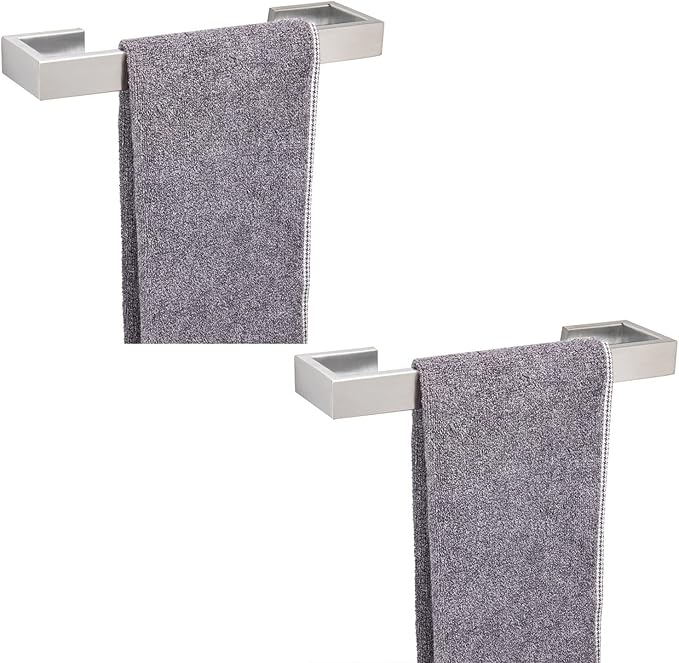TocTen Bath Towel Rack - 2 Pack Square Base Thicken SUS304 Stainless Steel Towel Bar for Bathroom, Bathroom Bar Accessories Towel Rod Heavy Duty Wall Mounted Towel Holder(Brushed Nickel, 12 Inch)