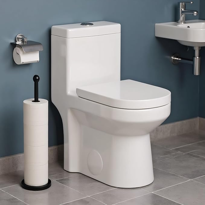 Songtec Toilet Paper Holder Stand, Black Floor Standing Tisse Roll Holder with Reserve for 4 Rolls, Compact Design Bathroom Toilet Paper Storage - Black