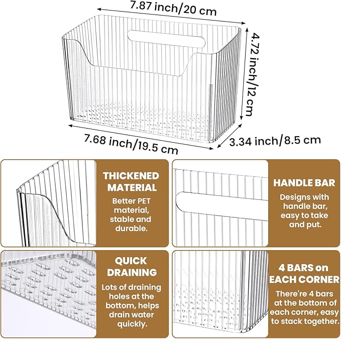 4 Pcs Storage Organizer Bins, Wall Mounted Shower Basket, Shower Caddy Stackable, Clear Plastic Makeup Organizer, Adhesive Hanging Bin for Bathroom, Kitchen, Pantry