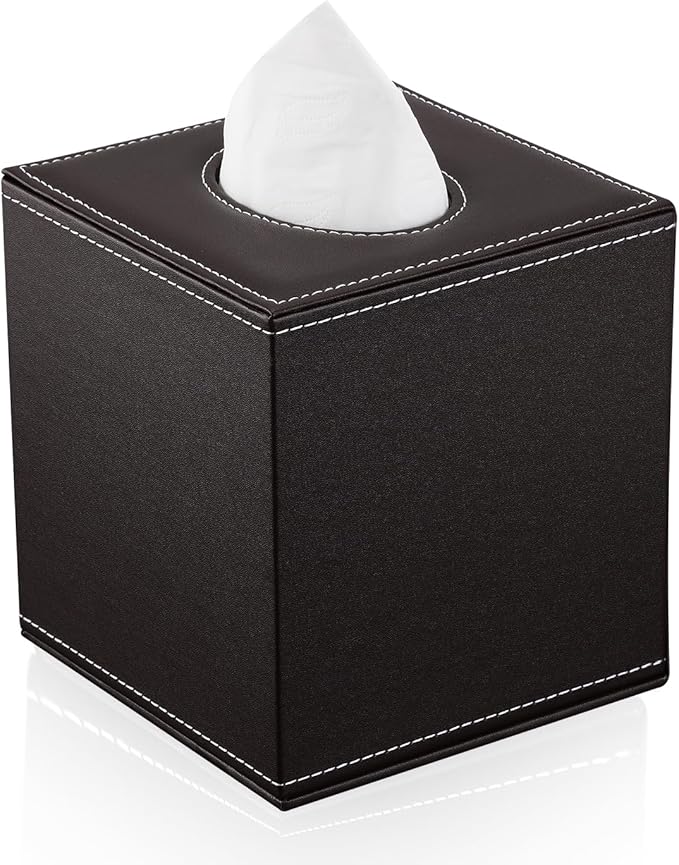 KINGFOM Square Pu Leather Tissue Box Cover, Modern Facial Tissue Holder, Roll Tissues Paper Case Dispenser for Bathroom Vanity Countertop, Night Stands, Office Desk & Car(Brown)