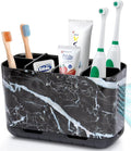 Boperzi Black Toothbrush Holder for Bathroom Toothpaste Organizer Countertop, Detachable Anti-Slip Marble Toothpaste Storage Caddy 6 Slots with Drainage Holes for Makeup Brush Razor Stand